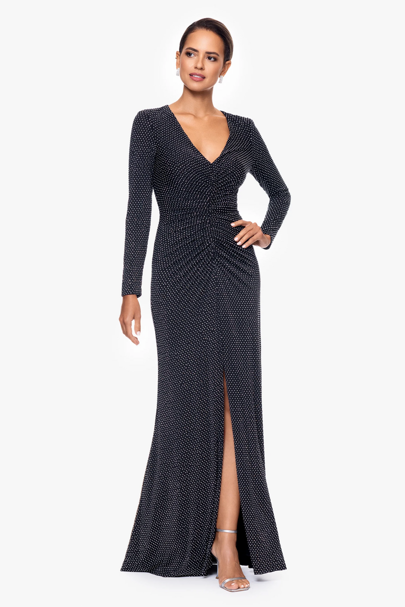 Xscape Evenings "Devin" Rhinestone Jersey Knit V-Neck Dress 6546X Xscape Evenings "Devin" Rhinestone Jersey Knit V-Neck Dress 6546X