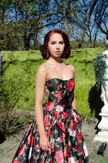 Sherri Hill Strapless Rose Print Prom Dress 57724