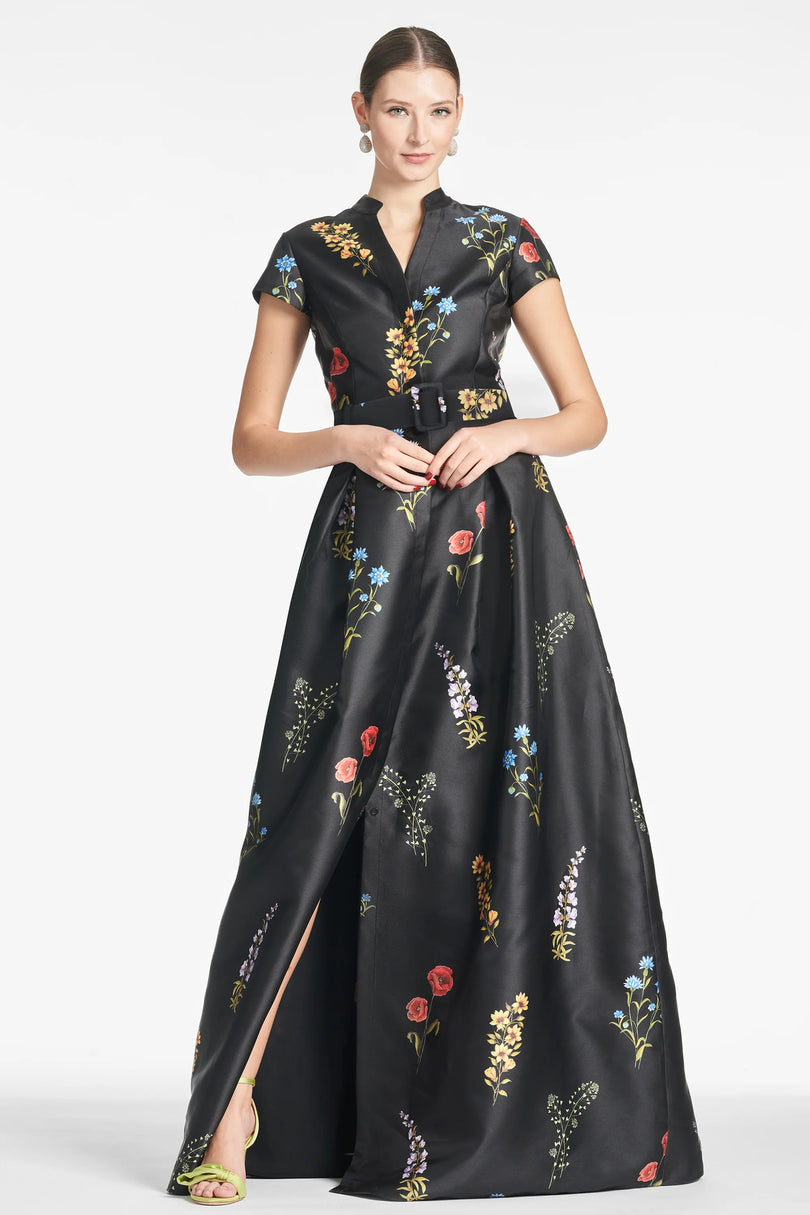 Sachin & Babi "Marta" Belted Floral A-line Gown