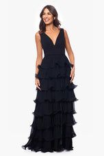 Betsy & Adam "Eleni" Chiffon Tiered Skirt Dress A26956