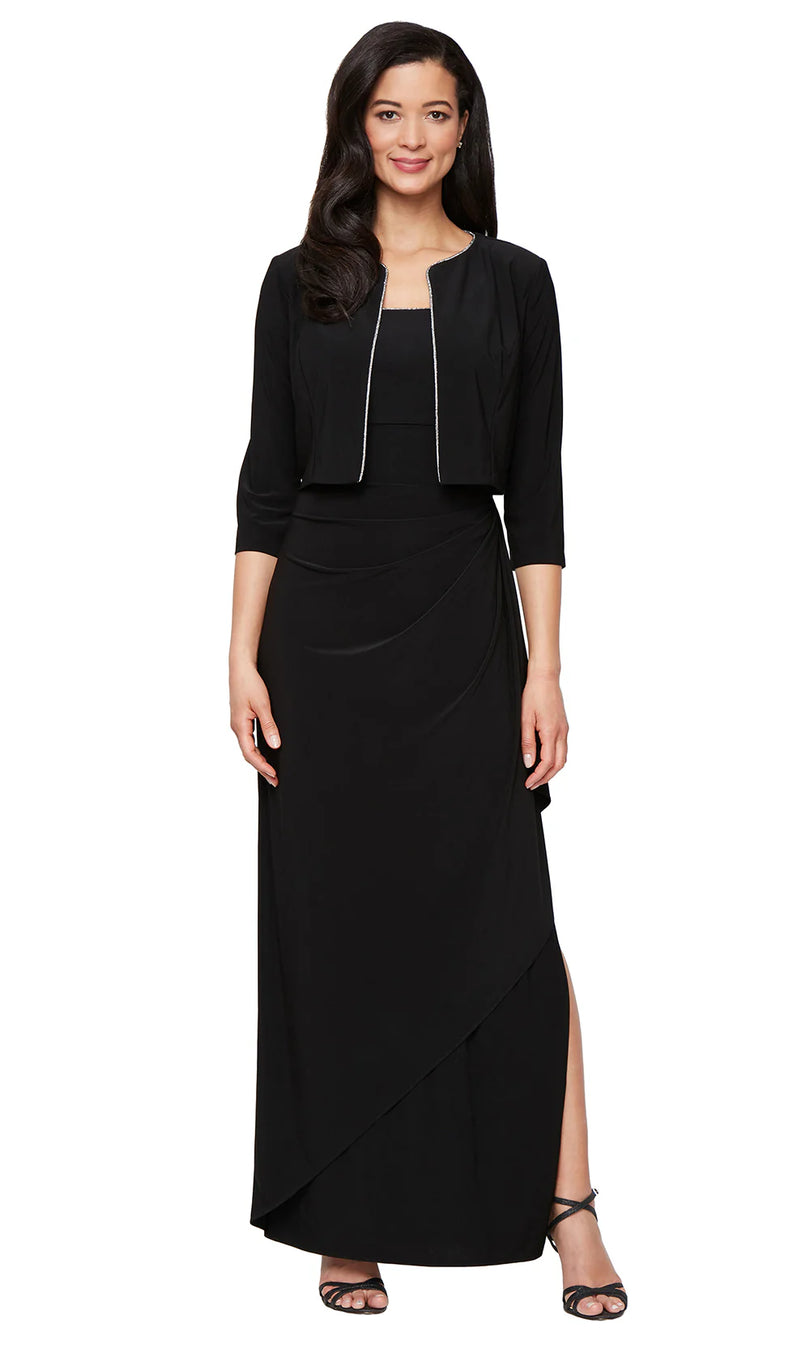 matte jersey evening dresses Betsy & Adam Plus Size Sequined-Lace Ruched Gown - Charcoal Gray