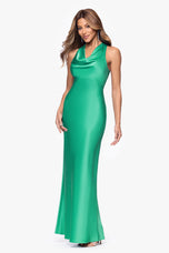 Xscape Satin Halter Long Evening Dress 7447X