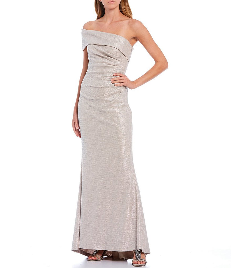 Eliza J Off the Shoulder Foiled Knit Evening Gown EJ0M5890 Eliza J Off the Shoulder Foiled Knit Evening Gown EJ0M5890