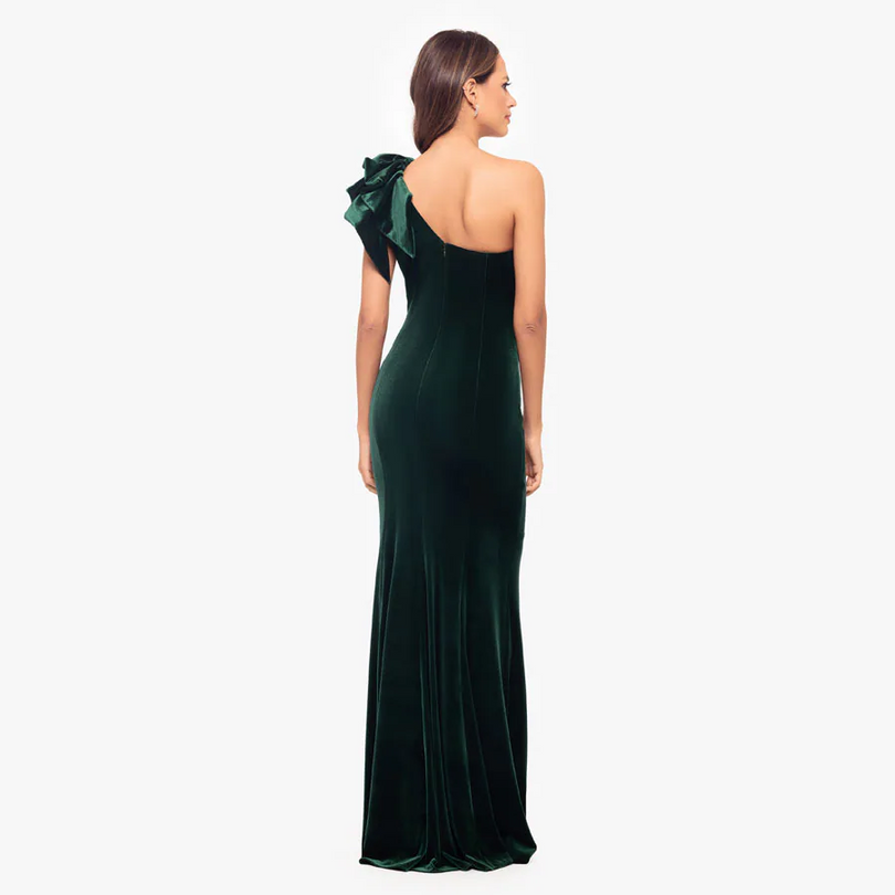 Betsy and Adam One Shoulder Velvet "Taylor" Dress A26707 Betsy and Adam One Shoulder Velvet "Taylor" Dress A26707
