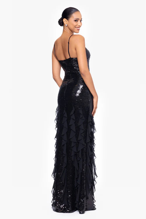 Betsy & Adam "Milan" Sequin Chiffon Ruffles Dress A26805 Betsy & Adam "Milan" Sequin Chiffon Ruffles Dress A26805