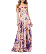 Betsy & Adam Strapless Floral Print Long Dress A27953
