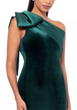 Betsy and Adam "Elena" Velvet One Shoulder Bow Dress A26732