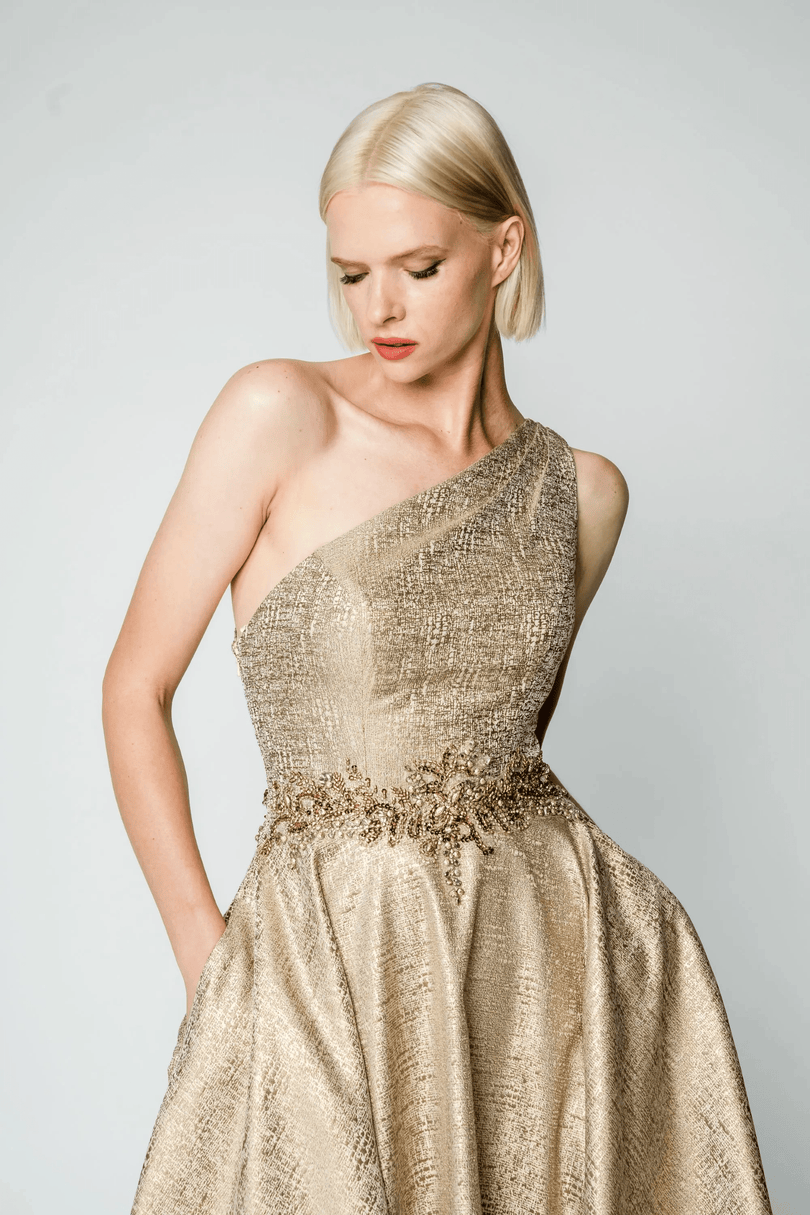 Park 108 by Hynes Park One Shoulder Tea Length Dress M320 Park 108 by Hynes Park One Shoulder Tea Length Dress M320