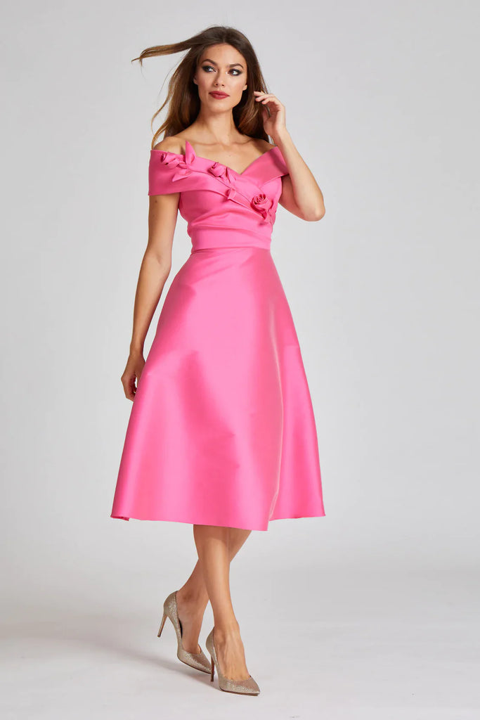 Teri Jon Stretch Gazar 3D Flower Trim Cocktail Dress 239224