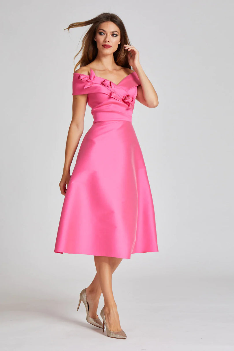 Teri Jon Stretch Gazar 3D Flower Trim Cocktail Dress 239224