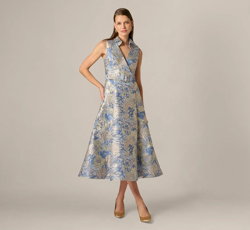 Aidan Mattox Floral Jacquard Collared Midi Dress MD1E209963 Aidan Mattox Floral Jacquard Collared Midi Dress MD1E209963