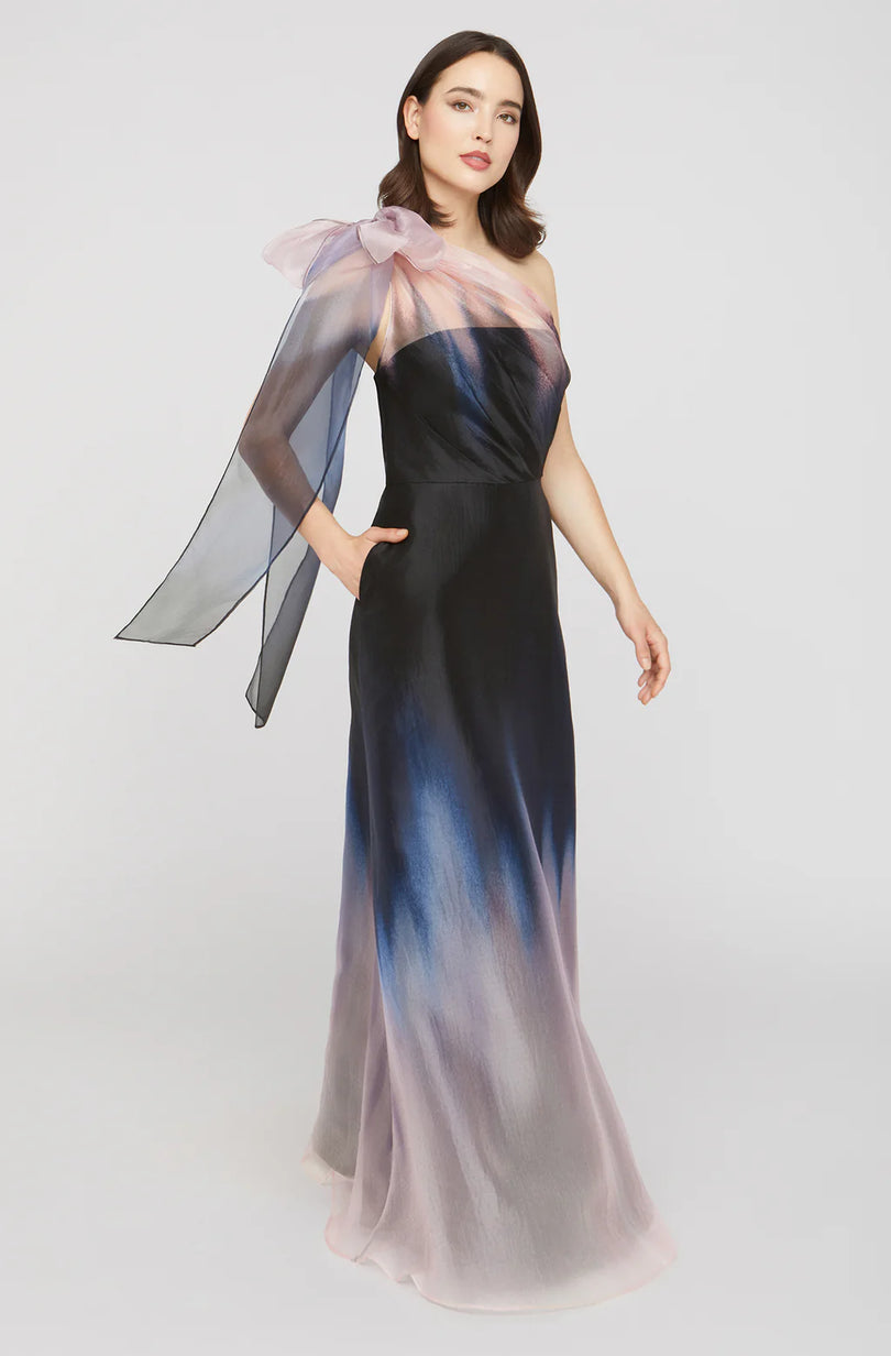 Kay Unger One Shoulder Organza Evening Dress 55115157