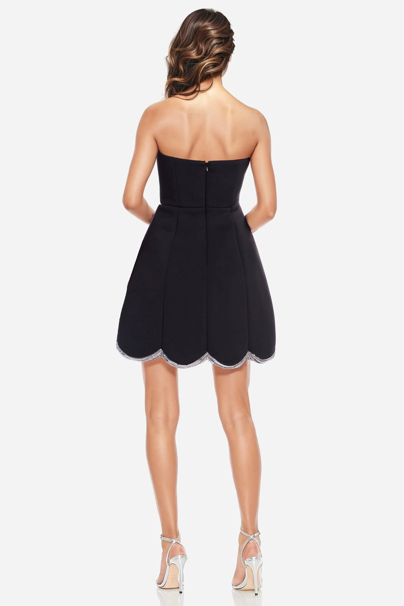Strapless Mini Satin Cocktail Dress Scalloped Hem Detail One 33 Social MC0123 - Black / 12 Strapless Mini Satin Cocktail Dress Scalloped Hem Detail One 33 Social MC0123 - Black / 12