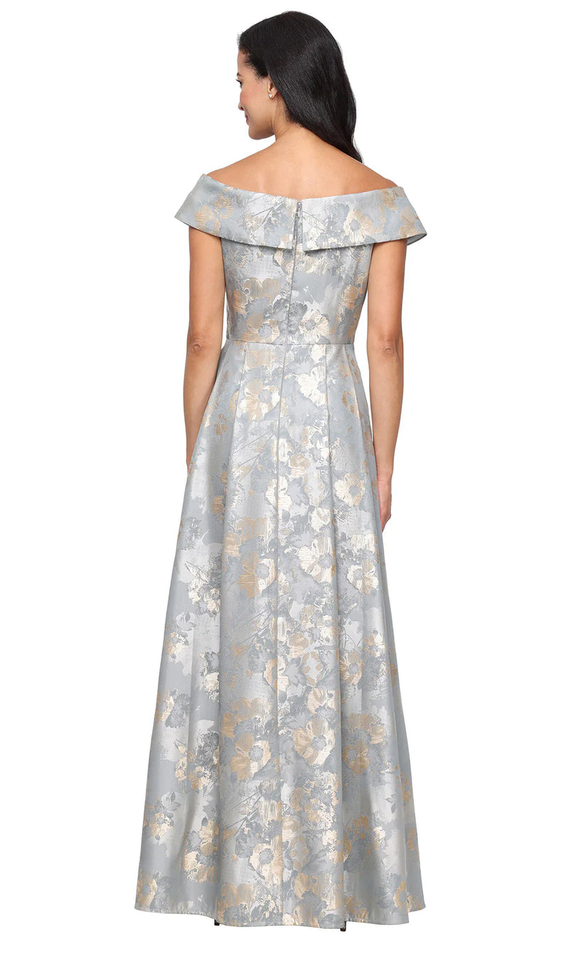Alex Evening Off the Shoulder Jacquard Evening Dress 8181249