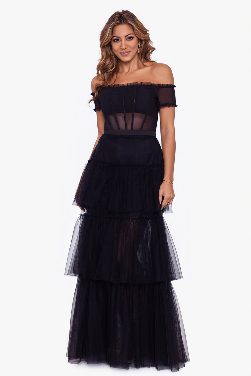 Betsy & Adam Ruffle Prom Dress A25047 Betsy & Adam Ruffle Prom Dress A25047