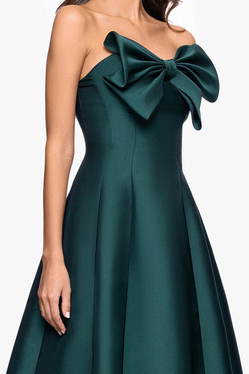 Betsy and Adam "Coulette" Satin Bow Strapless Midi Dress A27511