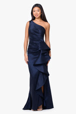 Betsy & Adam On Shoulder Taffeta Long Evening Dress A28177