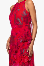 Betsy and Adam "Ginny" Chiffon Print Ruffle Dress A27036