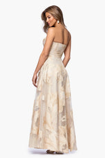 Xscape Strapless Jacquard Long Evening Dress 7423X