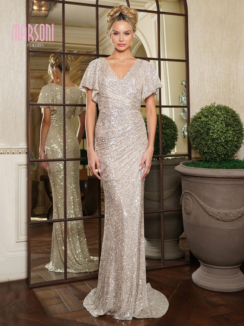 Marsoni by Colors Dress Sequin Short Sleeve Long Dress M318 Marsoni by Colors Dress Sequin Short Sleeve Long Dress M318