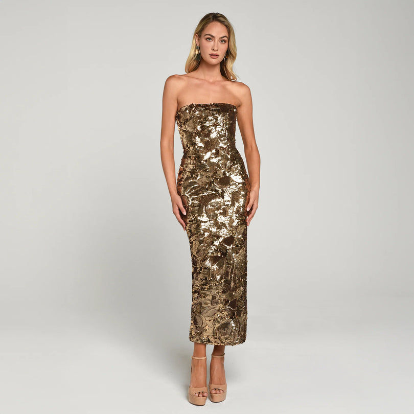helsi leslie sequin midi dress Leslie Dress in Rose Pink by HELSI