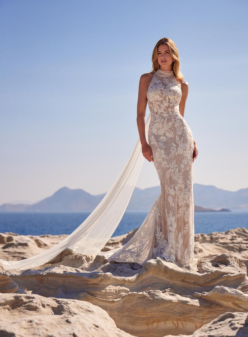 short white halter top dress Lace Mermaid Halter Neck Backless Wedding Dresses, MW965 main image 0