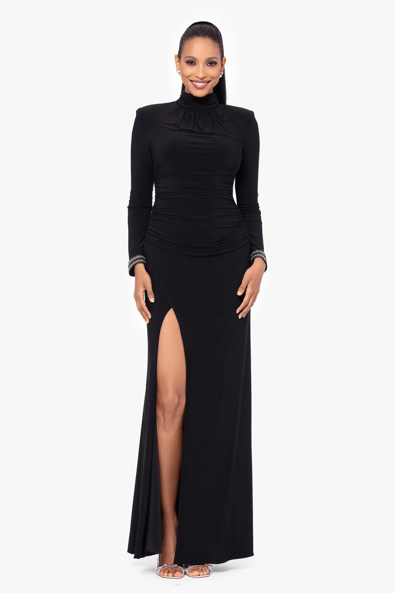 Betsy and Adam Roxie Long Jersey Knit Mock Neck Dress A26766 Betsy and Adam Roxie Long Jersey Knit Mock Neck Dress A26766