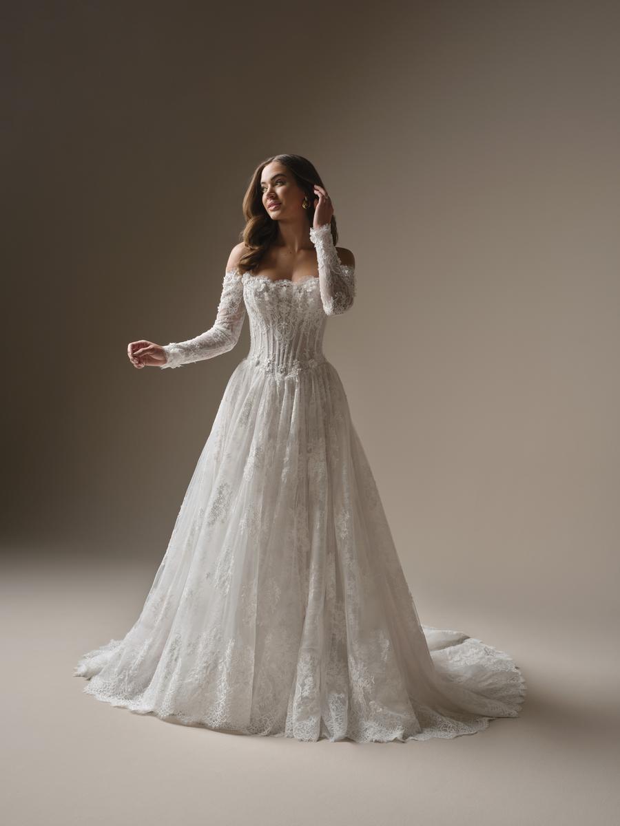 maggie sottero long sleeve wedding dress Kitaro 26MB385A01 August26 D flowers Faviana 11221 Floral Sequin Color:Blue-MNC661