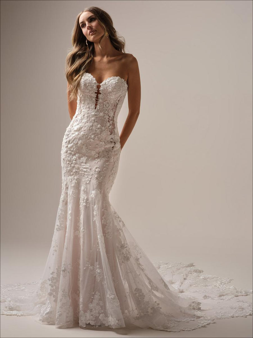 Maggie Sottero "Malone" Strapless Lace Fit and Flare Bridal Maggie Sottero "Malone" Strapless Lace Fit and Flare Bridal