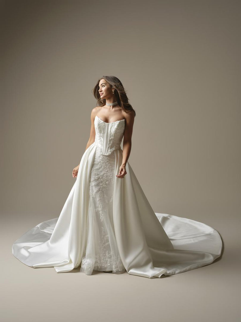 maggie sottero fit and flare wedding dress Maggie Sottero "Leilani" Fitted Satin Bridal Gown (with lace