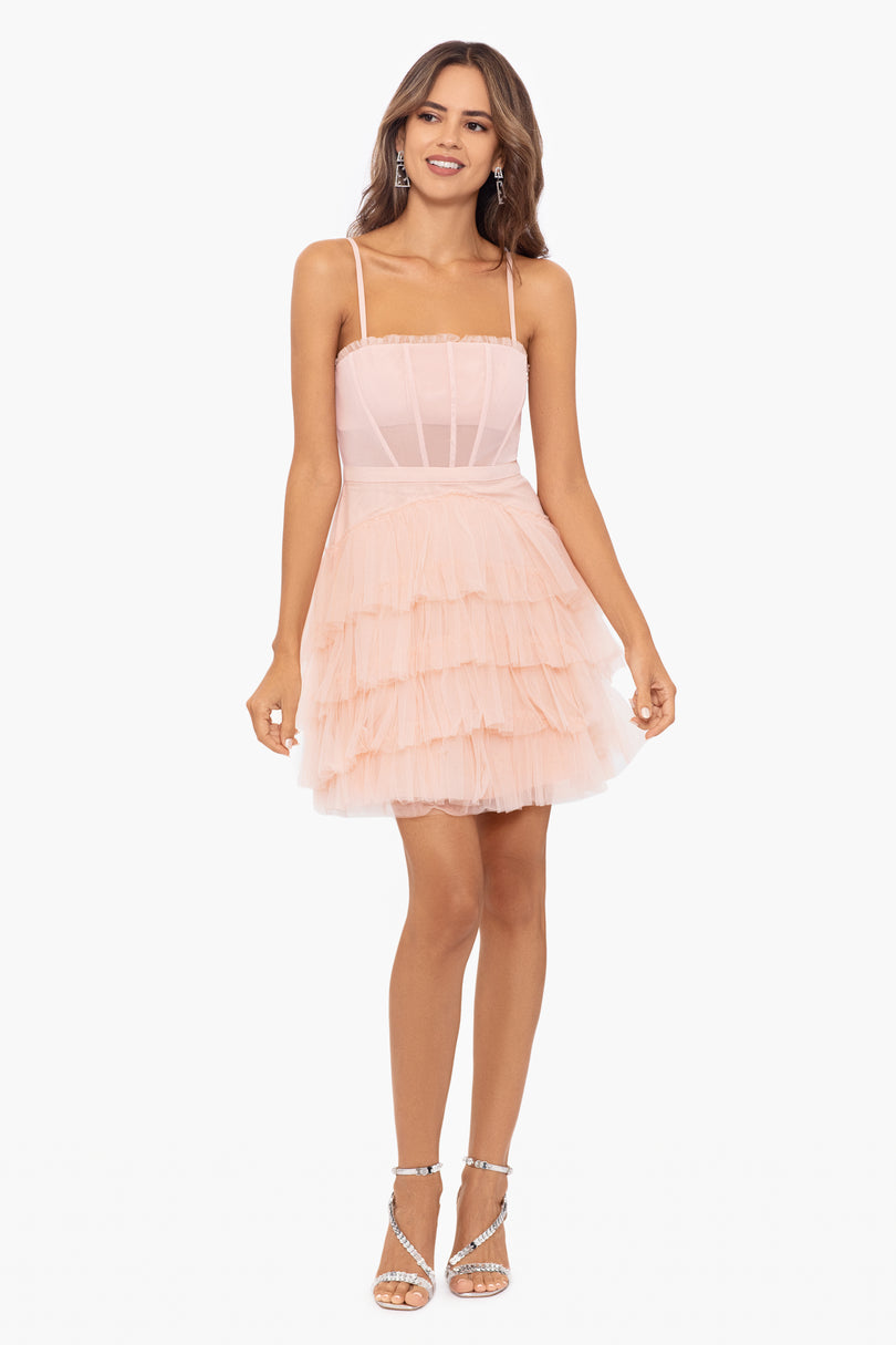 Betsy & Adam Short Ruffle Homecoming Dress A25282 Betsy & Adam Short Ruffle Homecoming Dress A25282