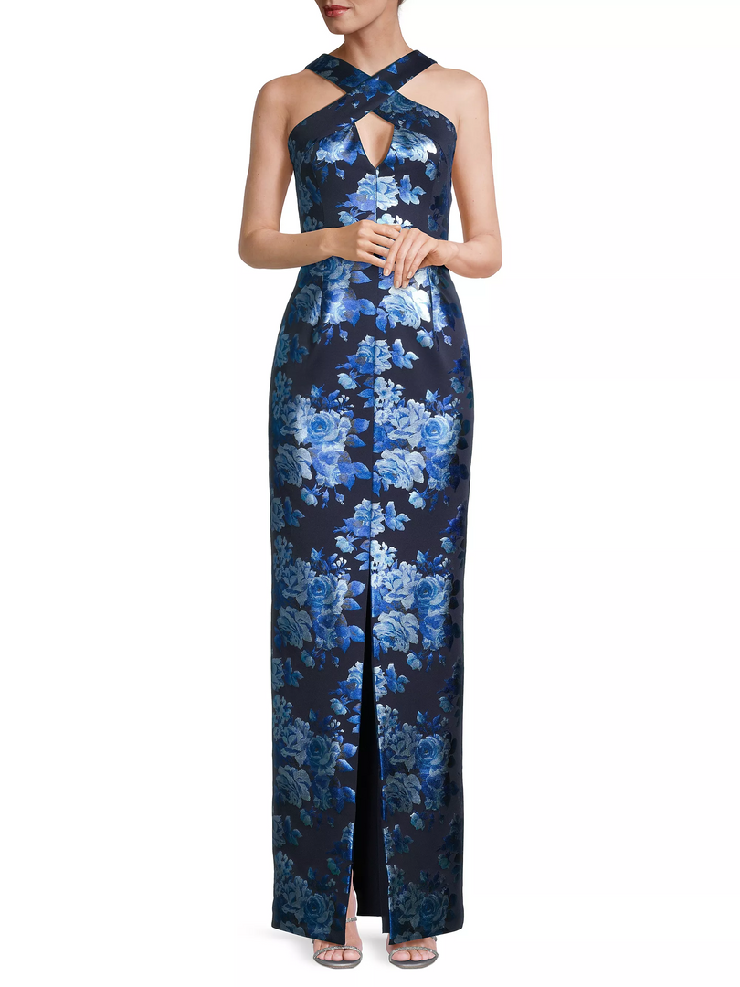 Black Halo "Charlene" Metallic Floral Evening Gown 1795108 Black Halo "Charlene" Metallic Floral Evening Gown 1795108