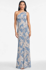 Sachin & Babi "Delphine" One Shoulder Floral Gown