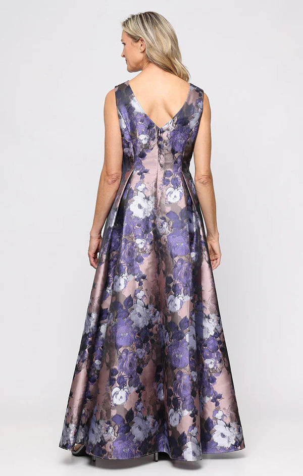 Alex Evening Floral Print V-Neck Long Dress 8181220
