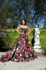 Sherri Hill Strapless Rose Print Prom Dress 57724