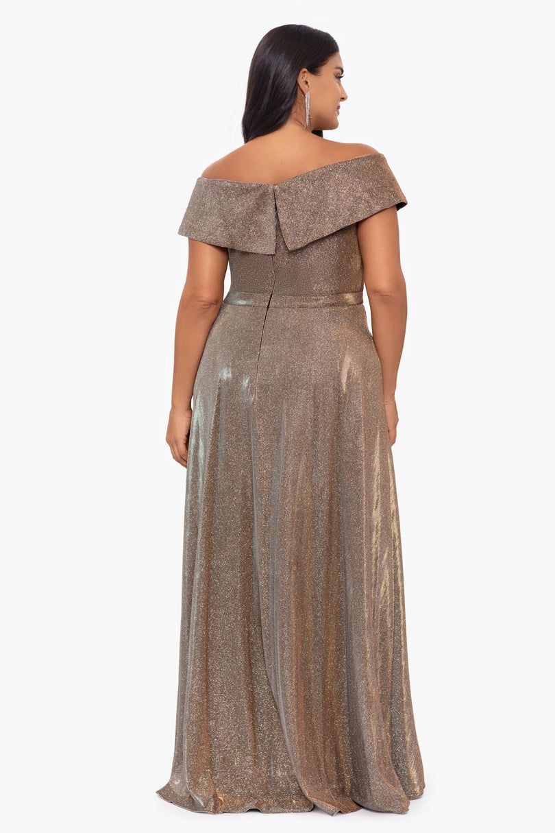 Xscape Evenings Estelle Off the Shoulder Glitter Dress 5220X