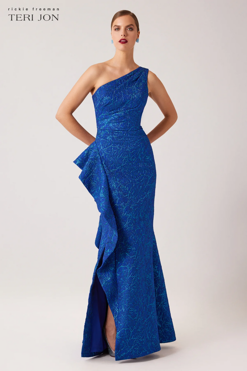 Teri Jon One Shoulder Side Ruffle Evening Gown 247089 Teri Jon One Shoulder Side Ruffle Evening Gown 247089