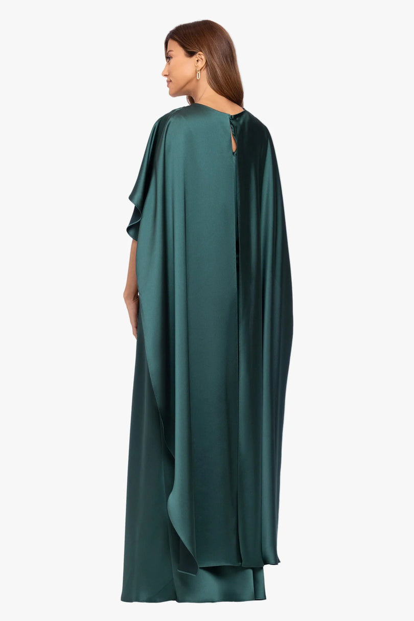 Xscape Evenings "Tallulah" Satin Overlay Cape Dress 7450X