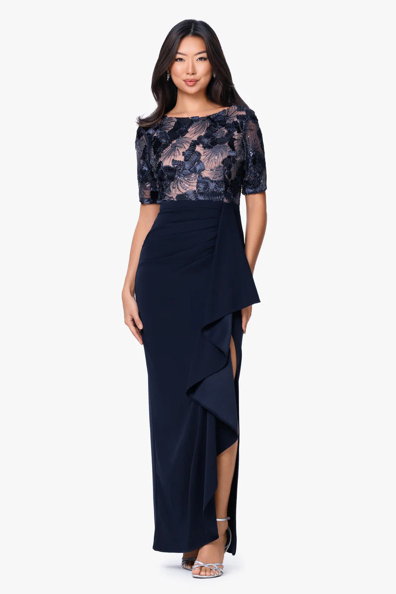 betsy and adam long lace dress Betsy & Adam Women's Blue V-Neck Short-Sleeve Sequined Lace Dress Sz 4