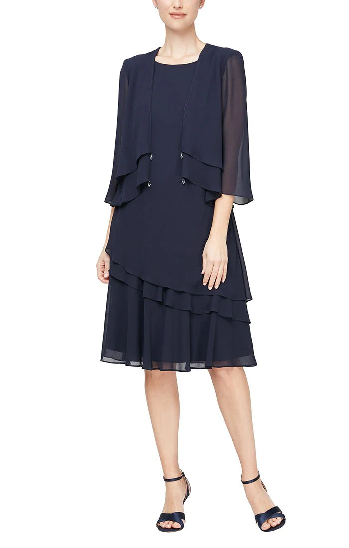 Alex Evenings Knee Length Chiffon 2-Piece Dress 8192005 Alex Evenings Knee Length Chiffon 2-Piece Dress 8192005
