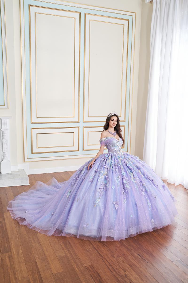 cheap purple quinceanera dresses Butterfly Cold Shoulder Quinceanera Dress by Fiesta Gowns 56482 16 / Ivory Champagne