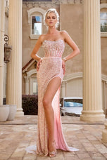 Portia and Scarlett Corset Slit Prom Dress PS24503