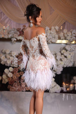 Portia and Scarlett Long Sleeve Feather Cocktail Dress PS25563