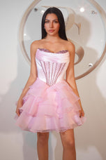 Portia and Scarlett Strapless Corset Ruffle HoCo Dress PS25796