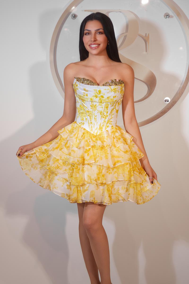 Portia and Scarlett Floral Print Corset HoCo Dress PS25798