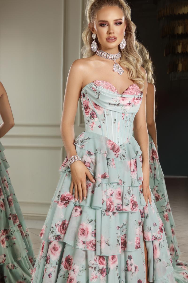 Portia & Scarlett A-Line Floral Print Prom Dress PS25960