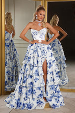 Portia & Scarlett Blue & White Floral Prom  Dress PS25966