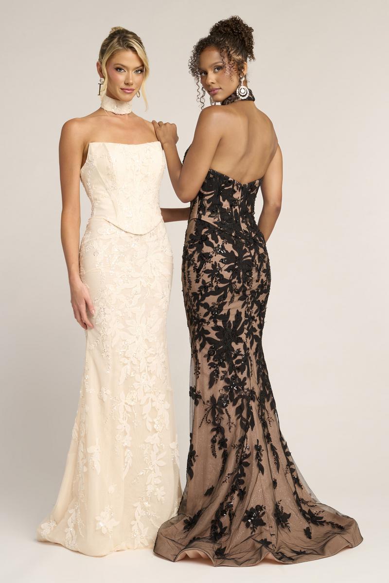 Portia & Scarlett Fitted Lace Prom Dress PS26005 Black / 18 Portia & Scarlett Fitted Lace Prom Dress PS26005 Black / 18