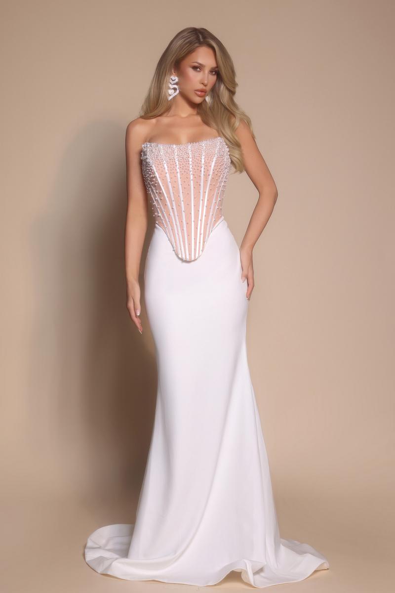 Portia & Scarlett Beaded Bodice Fitted Prom Dress PS26008 Navy / 8