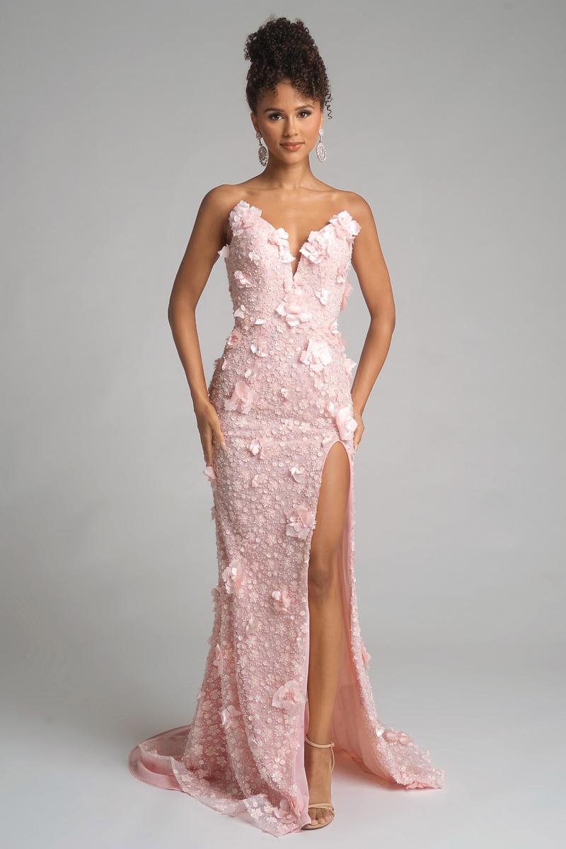 Portia and Scarlett Strapless 3D Floral Prom Dress PS26019 Pink / 6 Portia and Scarlett Strapless 3D Floral Prom Dress PS26019 Pink / 6